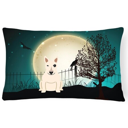 Carolines Treasures Halloween Scary Bull Terrier White Canvas Fabric Decorative Pillow BB2328PW1216
